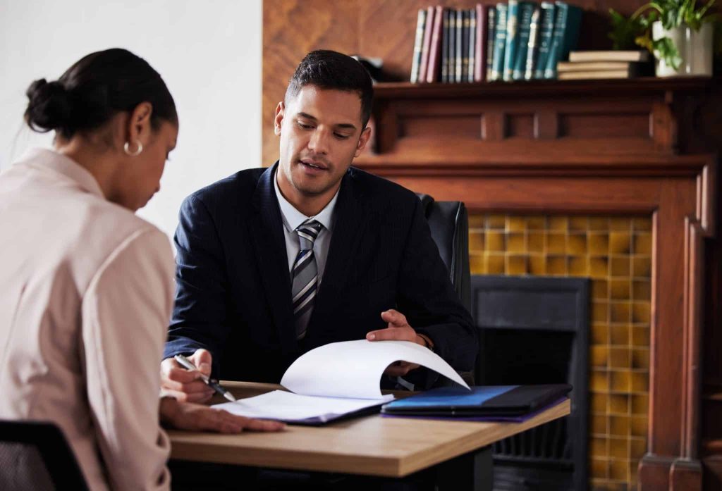 Divorce consultant talking with client